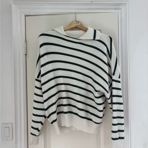 Mango Striped Green and White Sweater